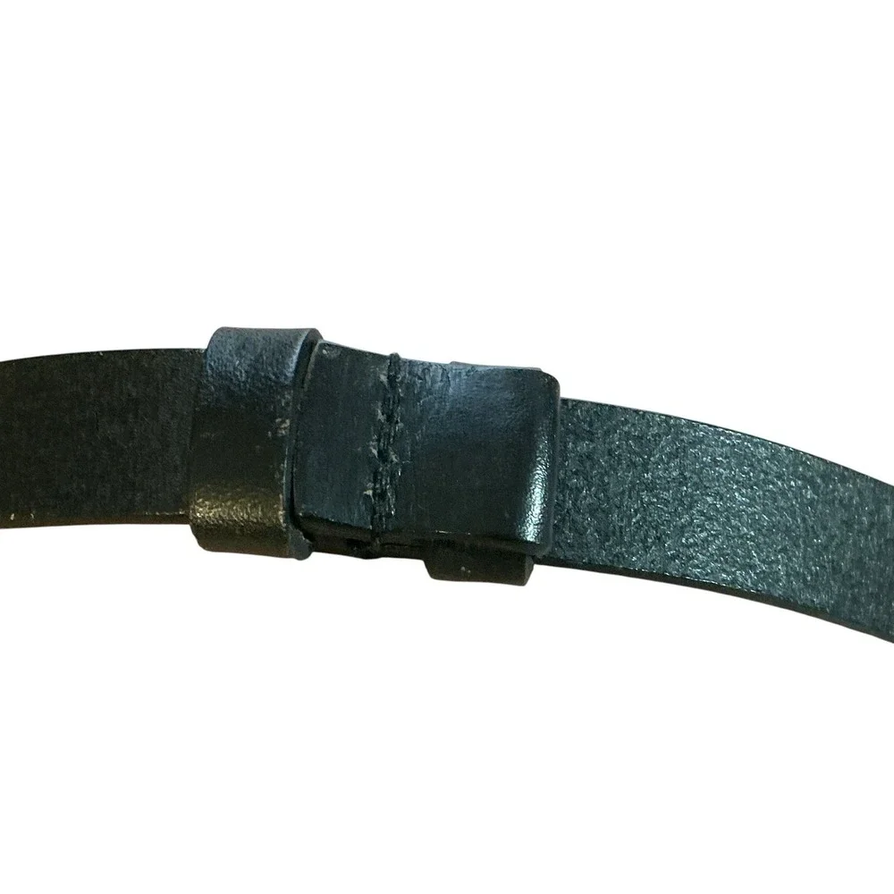 Chico's Blk Leather Adjustable Belt Lg Statement Silver & Gold Tone Hook Buckle